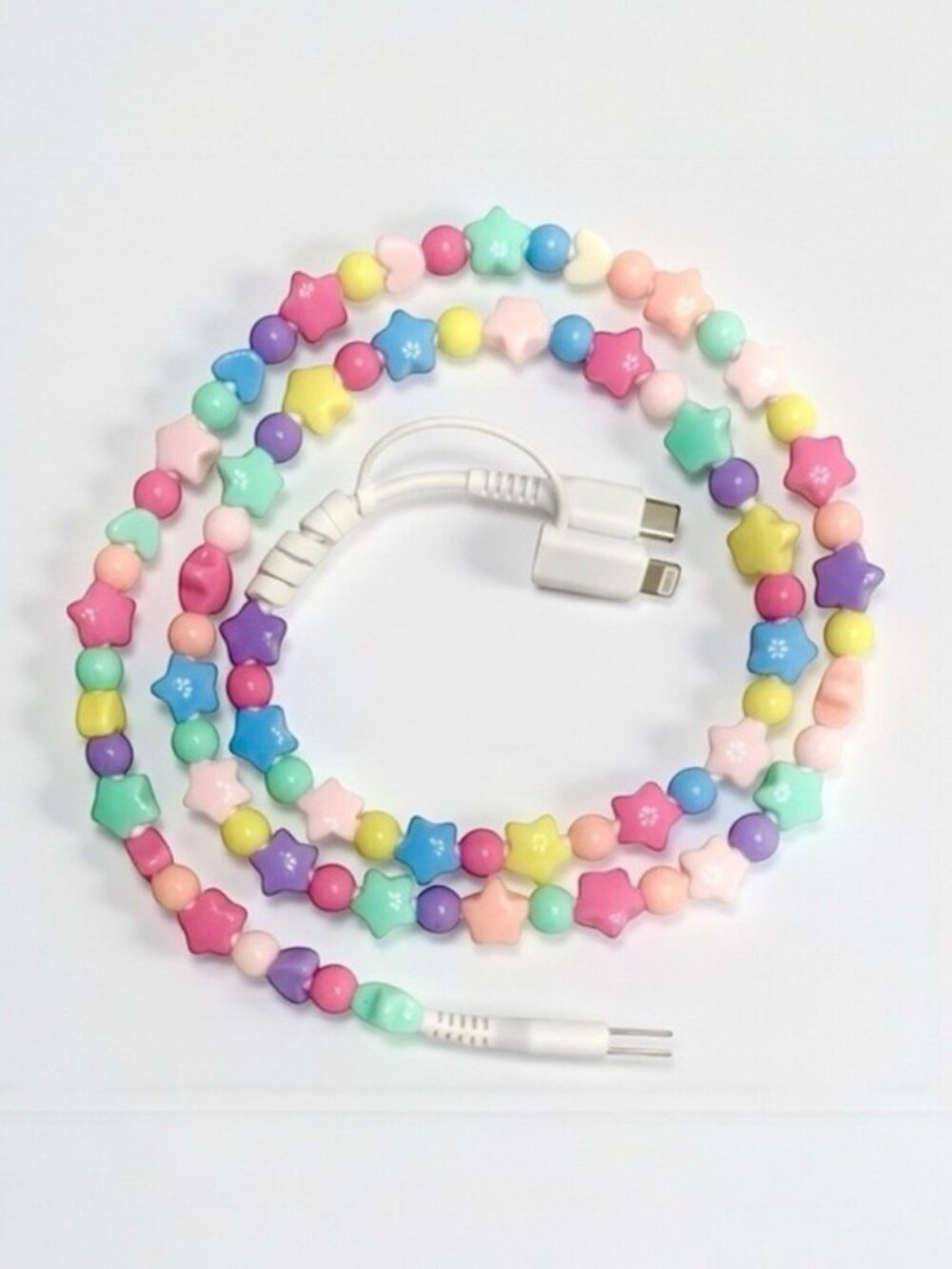 Kawaii Beaded Charger Cable USB to Lightning USB-C | Pastel Phone Charger NIB